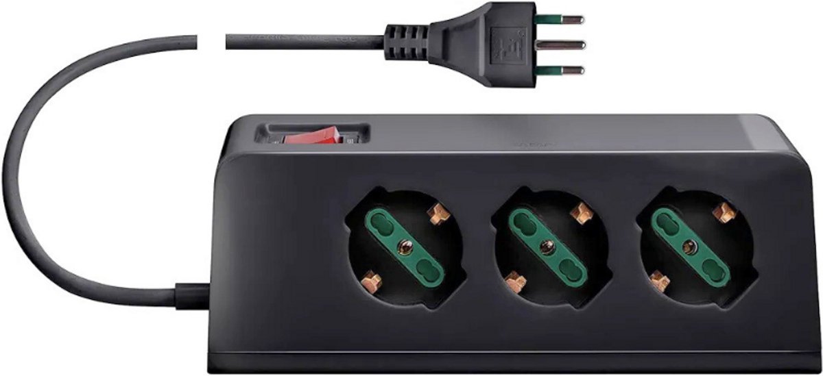Thuys – Bureau Stekkerdoos – Met Veiligheidsschakelaar – 2 Meter Kabel – 10A Stekker – Zwart
