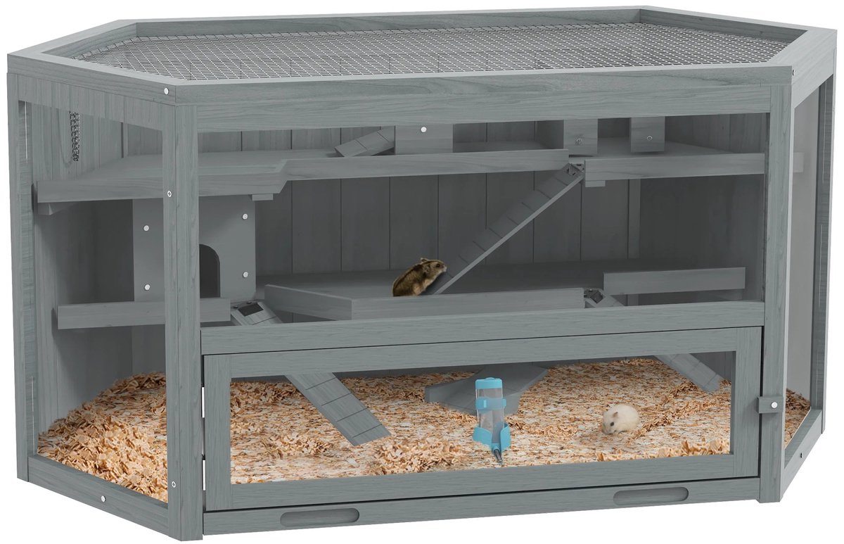 Hamsterkooi – Knaagdierenkooi – Dierenkooi – Houten Kooi – Kleine Huisdierenkooi – 3 Niveaus Met Trap – Duurzaam Acaciahout Met Plexiglas