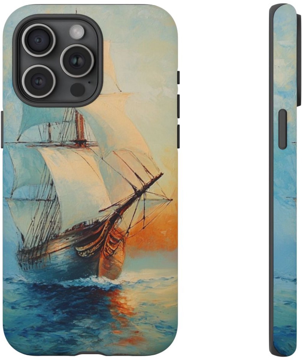 Zeilschip bij Zonsondergang – Telefoonhoesje Geschikt voor iPhone 15 Pro Max