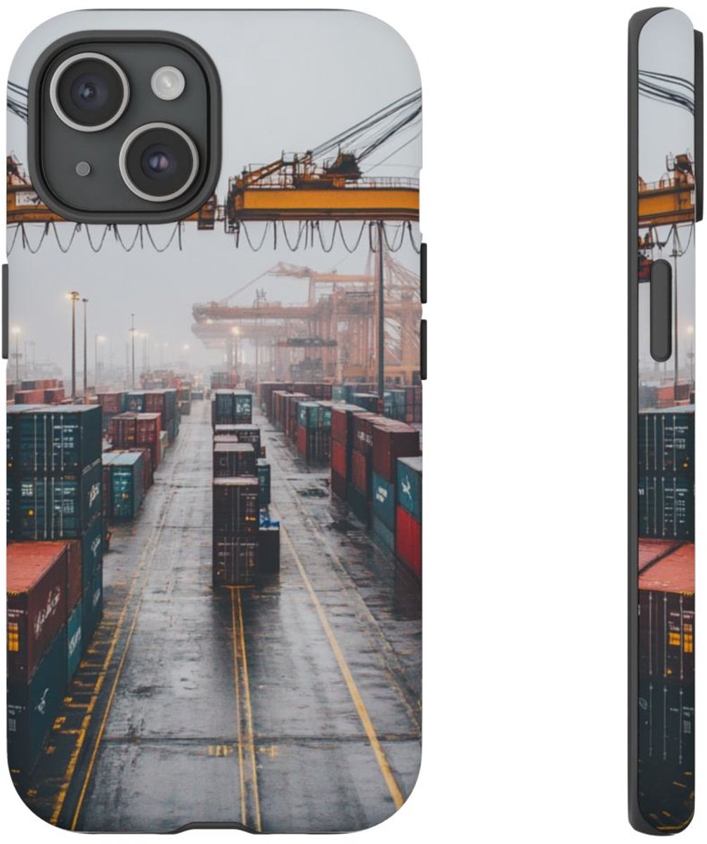 Vrachtcontainers en Krane op Haven – Telefoonhoesje Geschikt voor iPhone 15