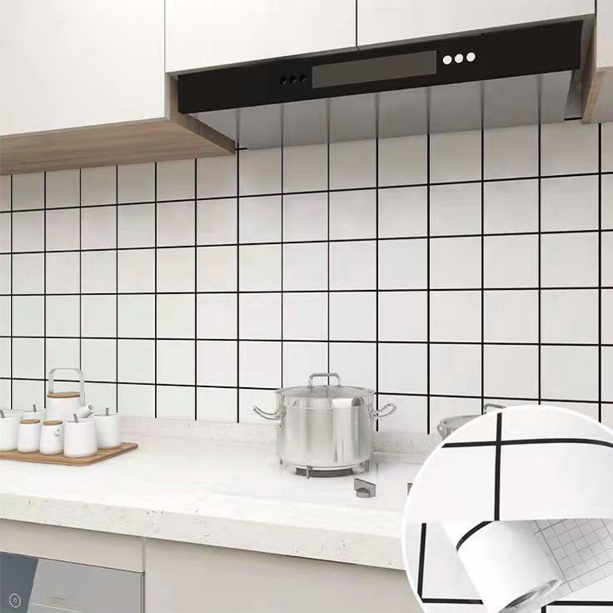 Keuken anti-olie sticker eenvoudig wit raster 60CM*5M