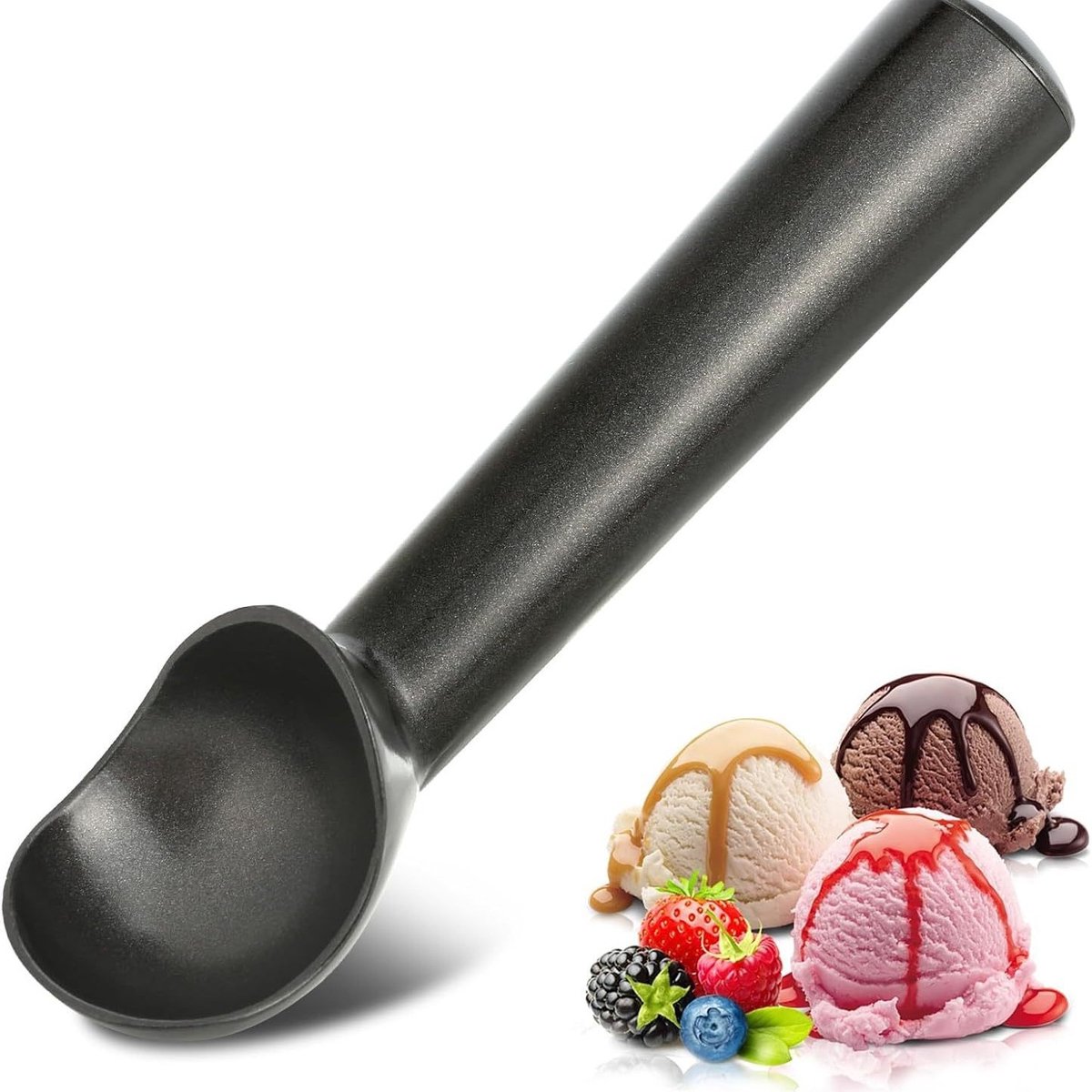 IJsschep - Antiaanbaklaag, vriezerbestendige ijsschep - ijsschep - Alles-in-één schep - Gemakkelijk schoon te maken ijsschep - Multifunctionele bolletjesschepper - Zwart