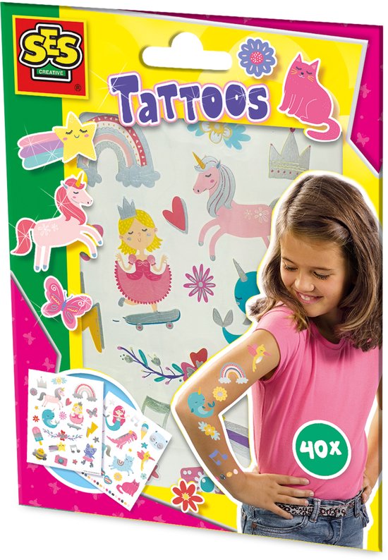 SES Creative - Tattoos voor Kinderen - 40 Sprookjes Tattoos - Neptattoo - Gemakkelijk Afwasbaar - Vanaf 3 jaar
