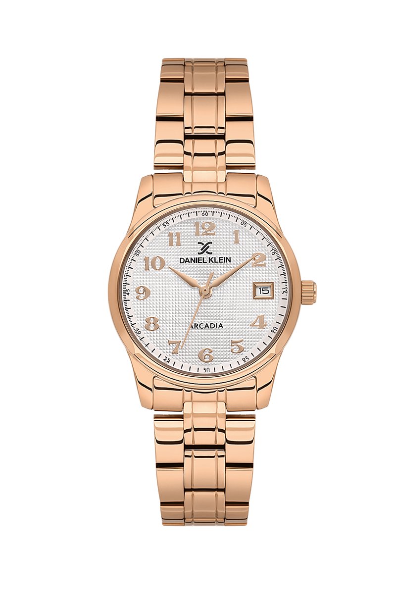 Daniel Klein DK.6.14049-4- Horloge - Polshorloge - Analoog - Dames - Vrouwen- Rond - Stalen band - Metaal - Datumaanduiding - Streepjes - Cijfers - Rosékleurig - Wit - Zwart