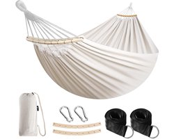 Durable Garden Hammock with Curved Wooden Bar - Portable and Comfortable with Accessories Carry Bag for Indoor Outdoor Patio Garden Beach