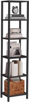 IN.HOMEXL - Boekenkast - Boekenkast industrieel - Boekenkastje - Boekenrek - 6 Lagen - Boekenkasten Zwart - Zents - 38x27x165 cm