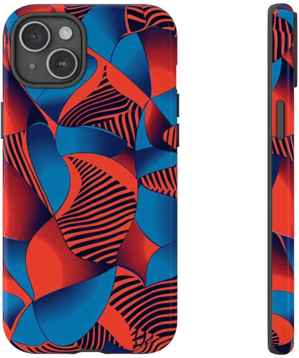 Levendig Rood-Blauw Abstract Patroon – Telefoonhoesje Geschikt voor iPhone 15 Plus