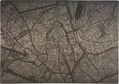 Set de table en similicuir gravé avec cartes de lieux, ville de Gand, Zwart, 1 pièce