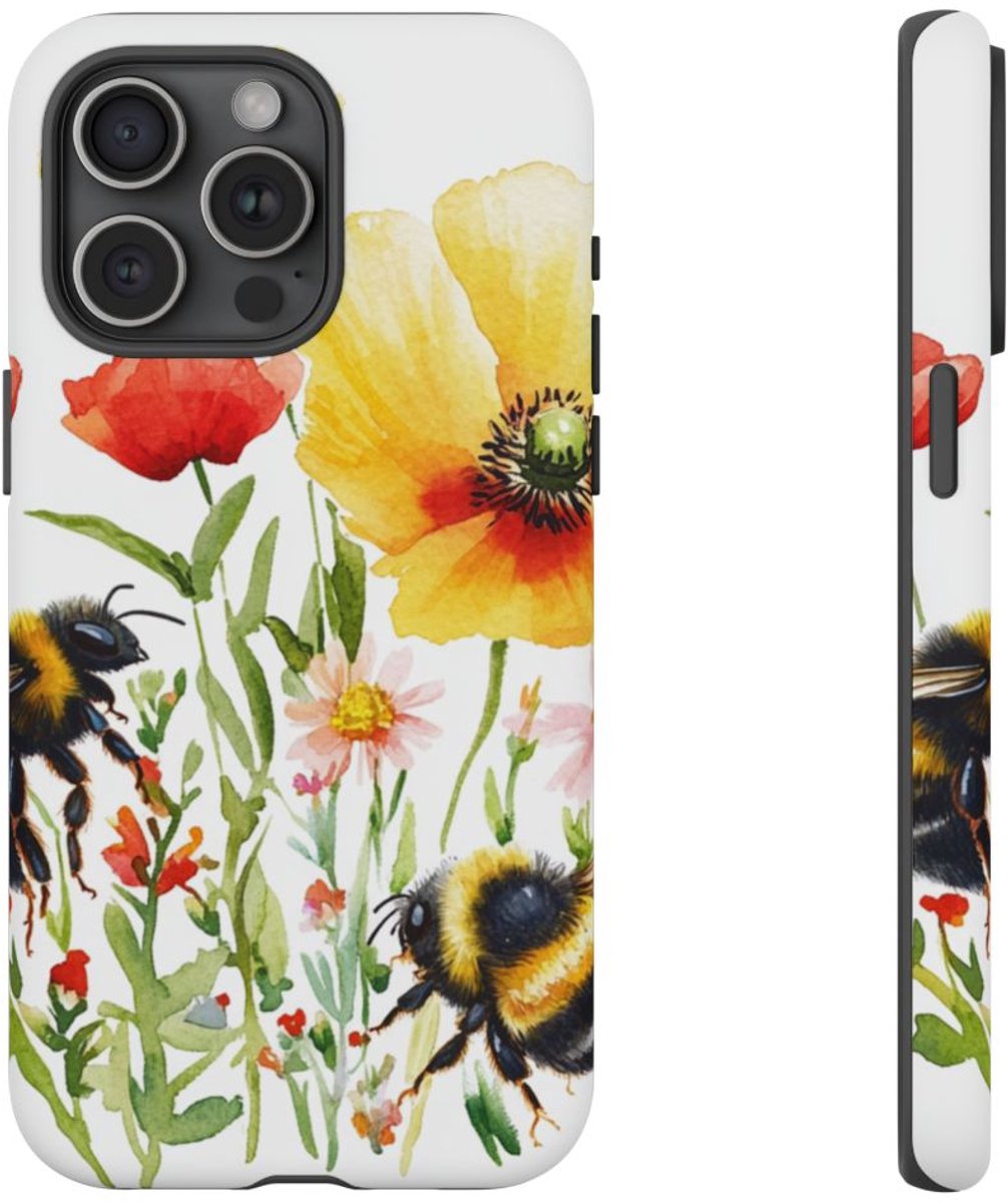 Aquarel Hommels en Wilde Bloemen – Telefoonhoesje Geschikt voor iPhone 15 Pro Max