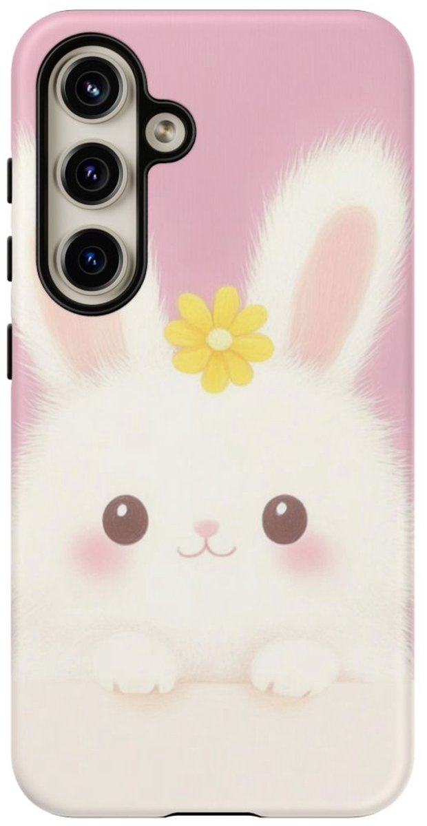 Schattig Wit Konijntje met Gele Bloem – Telefoonhoesje Geschikt voor Galaxy S24