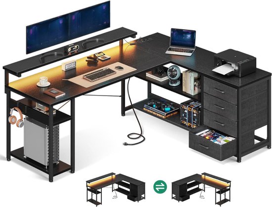 CubiCubi Gaming tafel hoekbureau 150 x 120 cm, bureau L-vorm voor