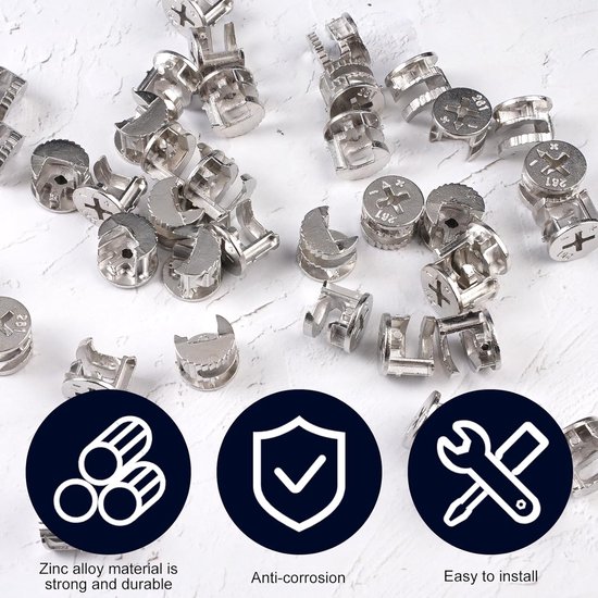 40 Stuks Excentrische Meubelverbinders 15x12mm - Excentrische Meubelconnectoren - Zinklegering - Meubelverbinders - Kastverbinders - Excentrische Connectoren Nokken Sluitmoer voor Meubels - Kasten - Lades — afbeelding 4