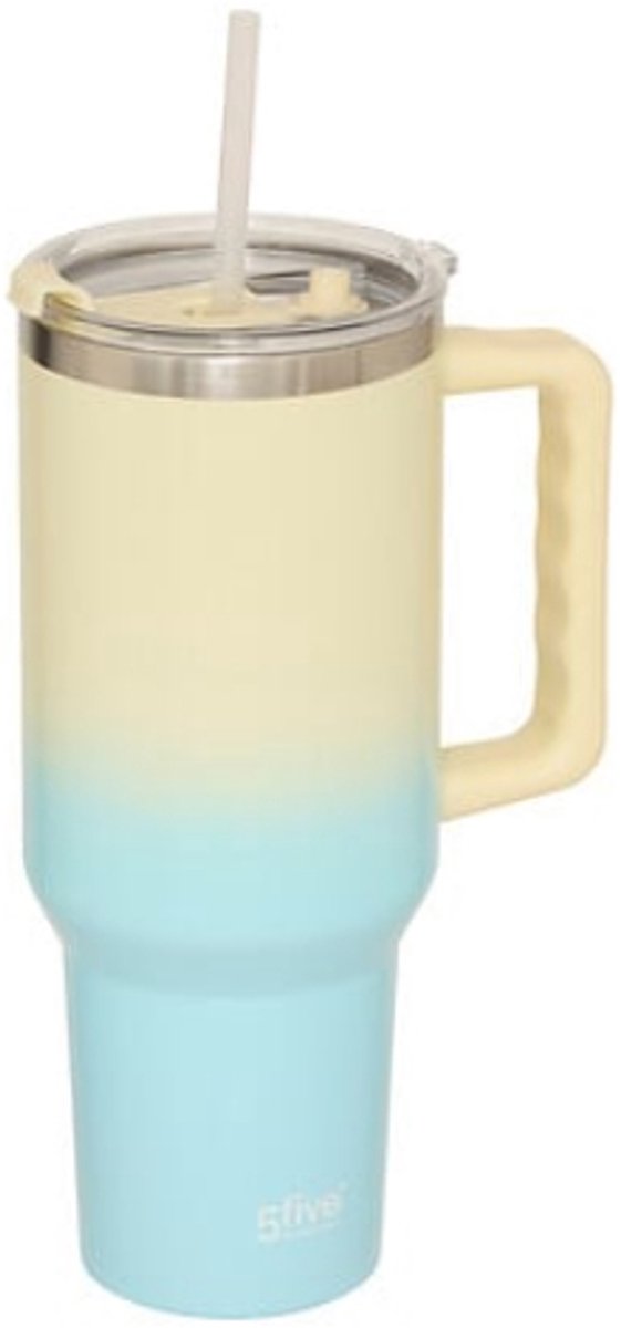 5Five Thermo Drinkbeker 1,2L - Roestvrij - Geel/Blauw