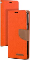 Bookcase Geschikt voor Apple iPhone 13 Pro - Oranje - Denim - Portemonnee hoesje