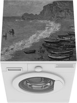 Wasmachine beschermer mat - The beach at Etretat in zwart wit - Schilderij van Claude Monet - Breedte 60 cm x hoogte 60 cm