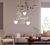 Stickerheld - Muursticker "Live Laugh Love" Quote - Woonkamer - Decoratie - Engelse Teksten - Mat Wit - 55x61.5cm
