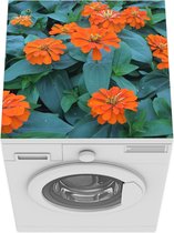 Wasmachine beschermer mat - Oranje zinnia bloemen met groene bladeren - Breedte 60 cm x hoogte 60 cm