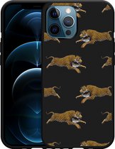 iPhone 12 Pro Max Hoesje Zwart Leopard - Designed by Cazy