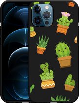 iPhone 12 Pro Max Hoesje Zwart Happy Cactus - Designed by Cazy