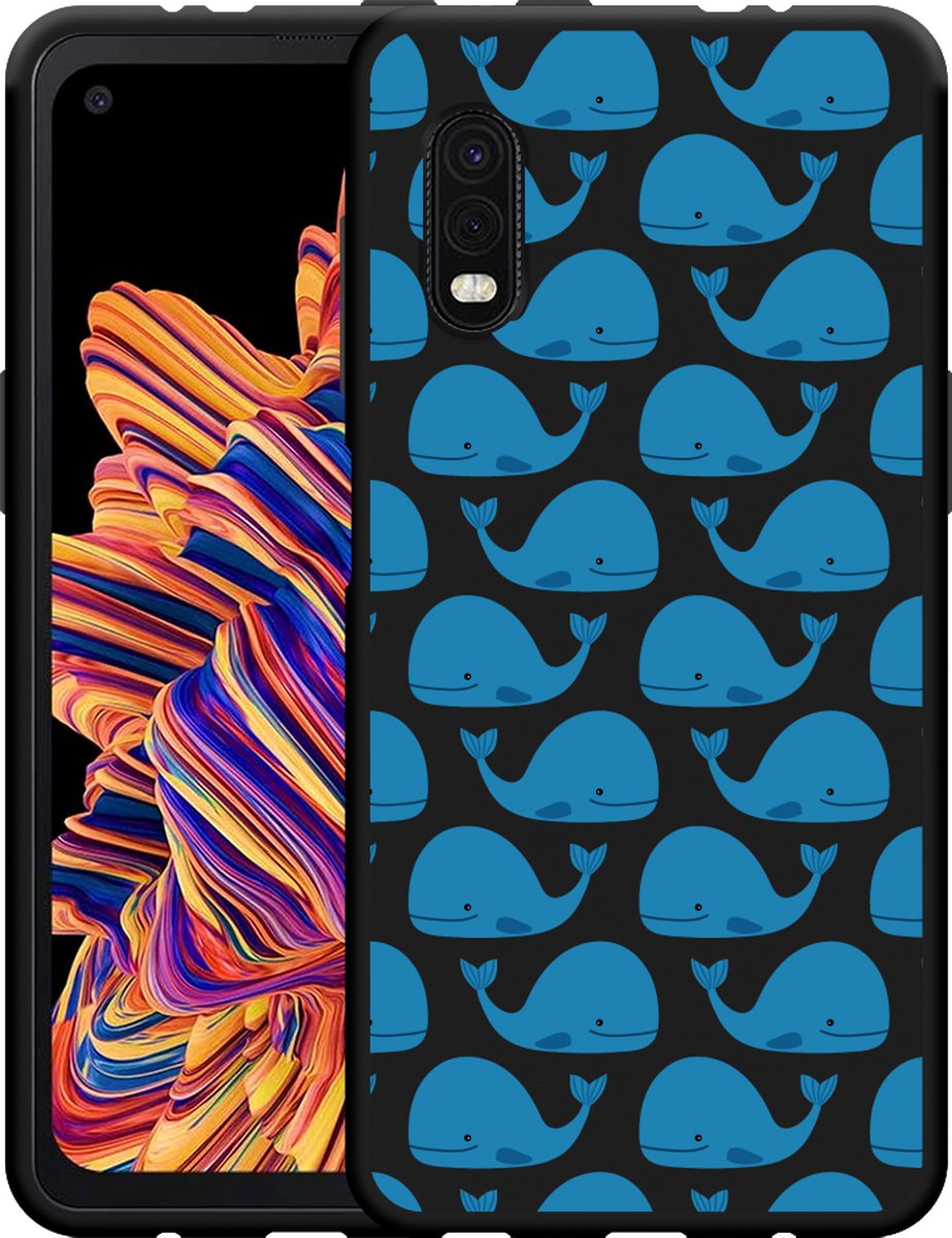 Galaxy Xcover Pro Hoesje Zwart Whales - Designed by Cazy