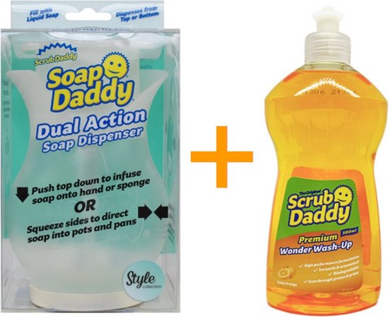 Scrub Daddy Zeepdispenser + Afwasmiddel 500mL - Duel Action Soap Dispenser - Wonder WashUp