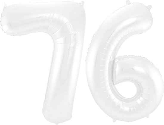 Folieballon 76 jaar metallic wit 86cm