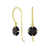 Joy|S - Zilveren classic zirkonia oorbellen rond - zwart - oorhangers - 14k goudplating