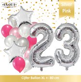 Cijfer Ballon 23 Jaar Zilver Roze White Pearl Boeket * Hoera 23 Jaar Verjaardag Decoratie Set van 15 Ballonnen * 80 cm Verjaardag Nummer Ballon * Snoes * Verjaardag Versiering * Ve