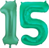 Folieballon 15 jaar metallic groen 86cm