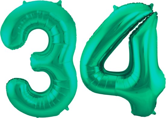 Folieballon 34 jaar metallic groen 86cm