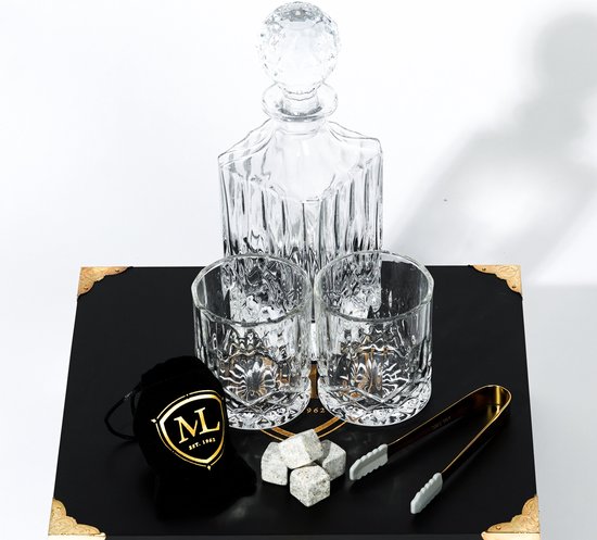 Meadow Lane - Luxe Whiskey Set met 2 Glazen en Karaf - 8 Stones en IJstang - Mancave Decoratie