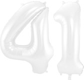 Folieballon 41 jaar metallic wit 86cm