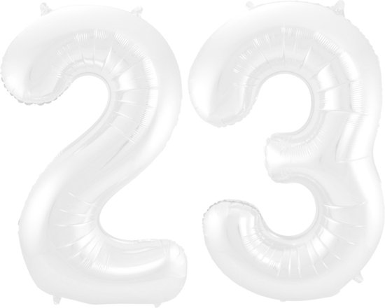 Folieballon 23 jaar metallic wit 86cm