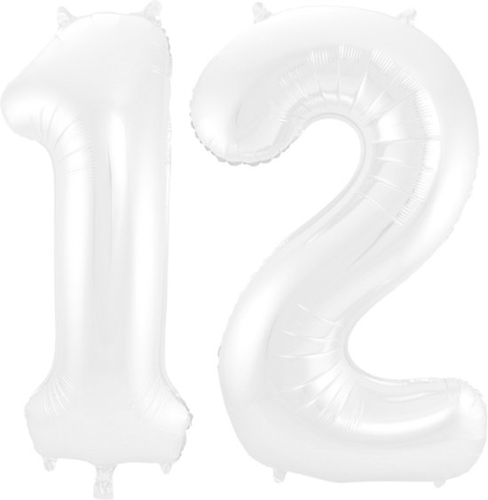 Folieballon 12 jaar metallic wit 86cm