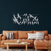 Wanddecoratie | Birds on Branch decor | Metal - Wall Art | Muurdecoratie | Woonkamer |Zilver| 60x28cm