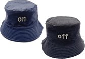 Bucket Hat Omkeerbaar Tekst On/Off Zwart Blauw