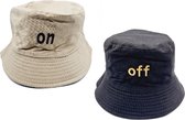Bucket Hat Omkeerbaar Tekst On/Off Zwart Beige