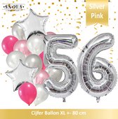 Cijfer Ballon 56 Jaar Zilver Roze White Pearl Boeket * Hoera 56 Jaar Verjaardag Decoratie Set van 15 Ballonnen * 80 cm Verjaardag Nummer Ballon * Snoes * Verjaardag Versiering * Ve