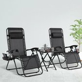 Luxe Ligstoelen - Loungestoel Tuin - 2 Tuinstoelen - Verstelbaar - Stoelen voor in de Tuin - Zwart