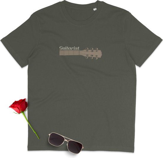 T Shirt Dames Met Opdruk - Muziek - Gitarist - Groen Khaki - Maat M