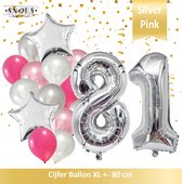 Cijfer Ballon 81 Jaar Zilver Roze White Pearl Boeket * Hoera 81 Jaar Verjaardag Decoratie Set van 15 Ballonnen * 80 cm Verjaardag Nummer Ballon * Snoes * Verjaardag Versiering * Verjaardag Decoratie * Silver Pink Pearl White* Nummer Ballon 81