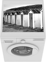 Wasmachine beschermer mat - Strandhuisjes op een rij - zwart wit - Breedte 55 cm x hoogte 45 cm