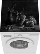 Wasmachine beschermer mat - Stilleven van hamsters met erwten - zwart wit - Breedte 60 cm x hoogte 60 cm