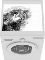 Wasmachine beschermer - Wasmachine mat - Leeuw - Krant - Zwart - Wit - 55x45 cm - Droger beschermer