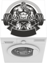 Wasmachine beschermer mat - een bodybuilder met een halter - Breedte 60 cm x hoogte 60 cm