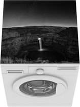 Wasmachine beschermer mat - Vogelperspectief waterval in de rotsen - zwart wit - Breedte 60 cm x hoogte 60 cm