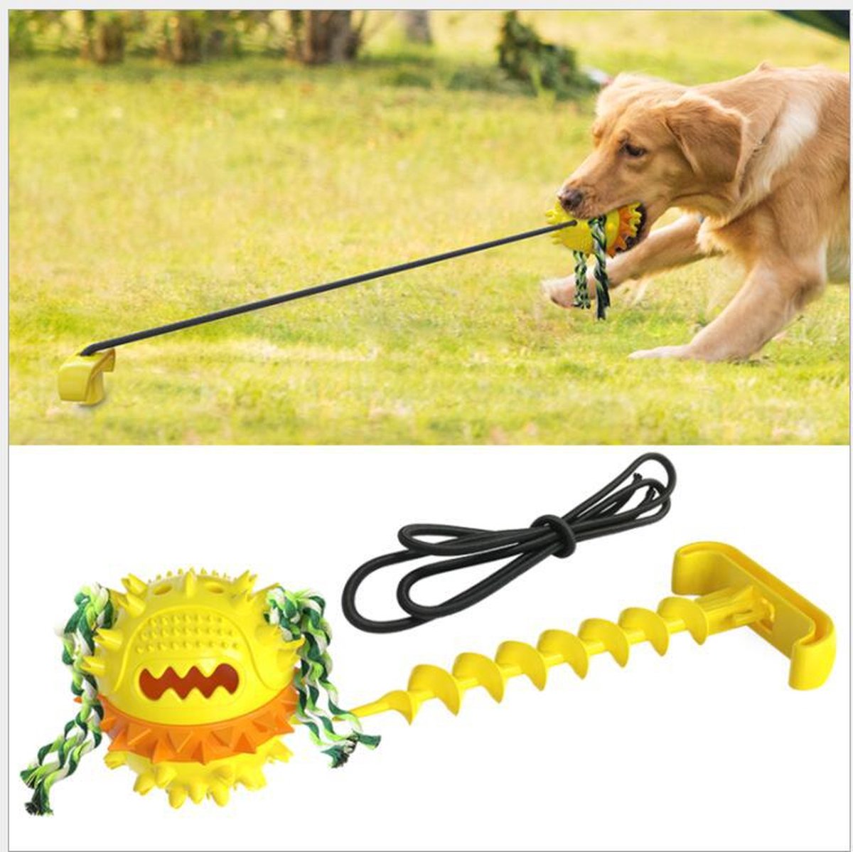 Honden Speelgoed Bal met Touw - Geel - Kauwbot - Hondenspeelgoed - Kauwspeelgoed - Onverwoestbaar - Apporteren - Geschikt voor alle honden