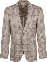 Suitable - Colbert Jersey Fame Lichtbruin Geruit - Maat 54 - Slim-fit