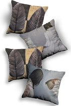Sierkussens set 4 stuks - INCLUSIEF BINNENKUSSENS 45x45 cm - grijs - cremekleur - dubbelzijdig bedrukt - kussensloop - kussens woonkamer - kussenhoes