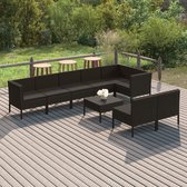 9-delige Loungeset met kussens poly rattan zwart